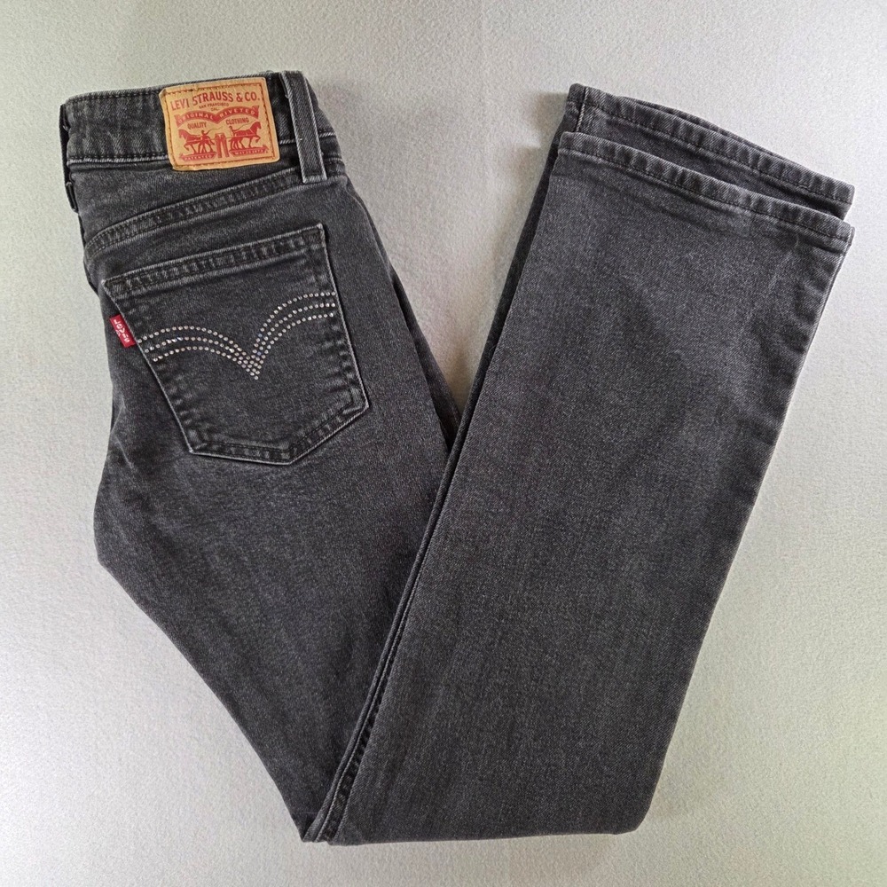 Levis Superlow Boot Jeans Womens 23x32 Faded Black Rhinestone Pocket Low Rise